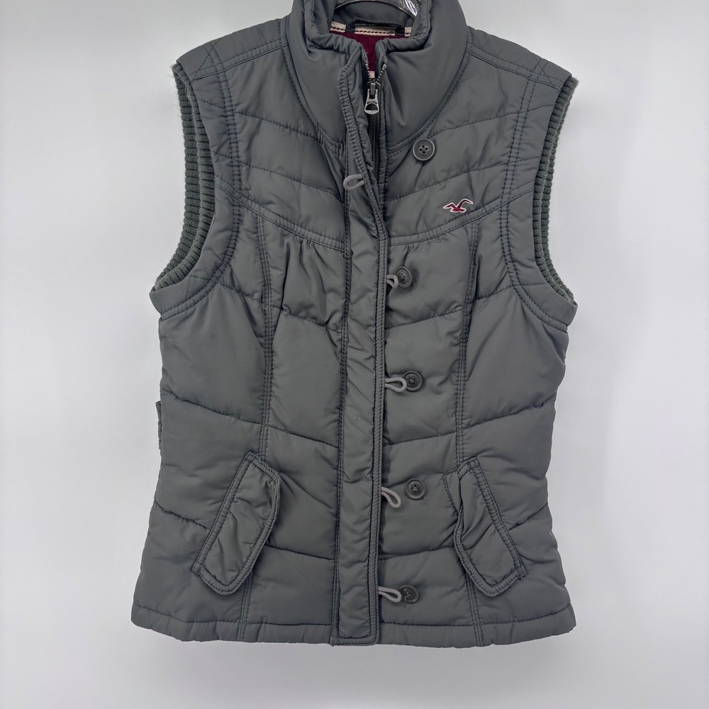 Hollister Gray Puffer Vest Womens Full Zip Button Upโ Sleeveless Quilted Jacket